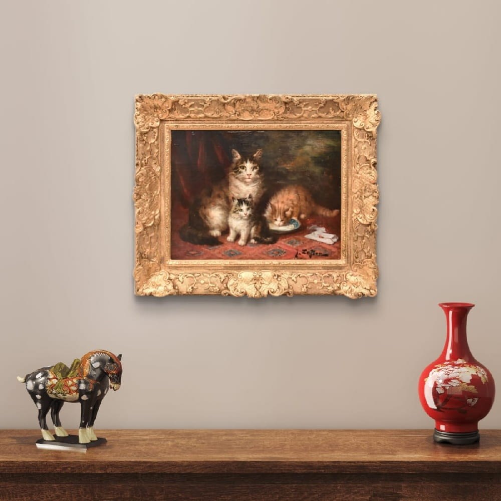 QA770 2a antique oil painting cats portraits painting XIX